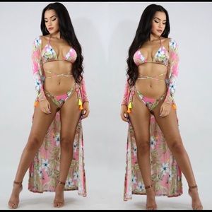 Sexy Print Bikini Set with Cover Up